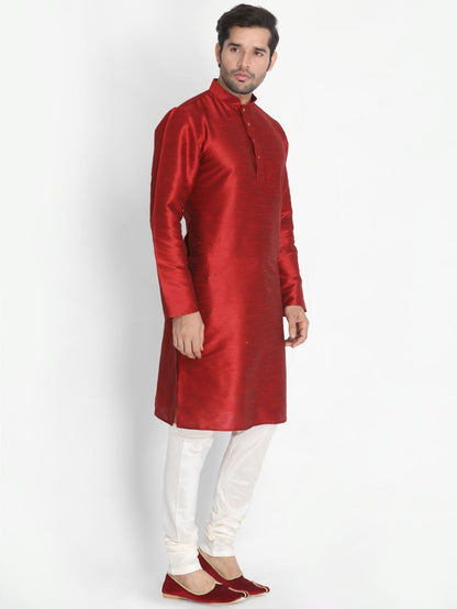 Men's Maroon Cotton Silk Blend Kurta and Pyjama Set