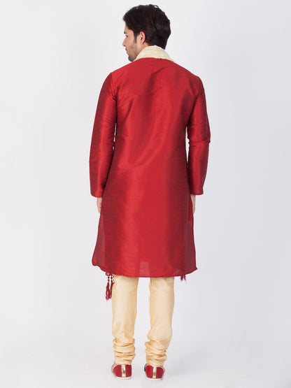 Men's Maroon Cotton Silk Blend Kurta, Pyjama &amp; Dupatta Set