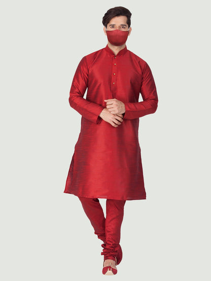 Men's Maroon Cotton Silk Blend Kurta and Pyjama Set