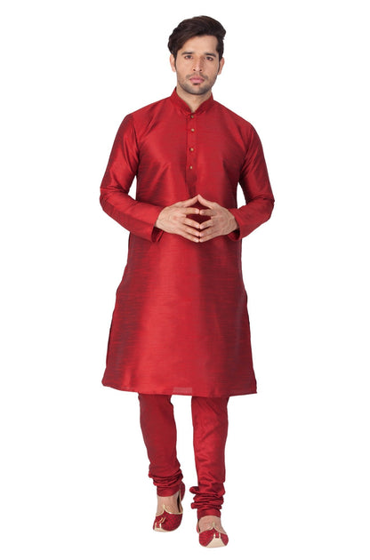 Men's Maroon Cotton Silk Blend Kurta and Pyjama Set