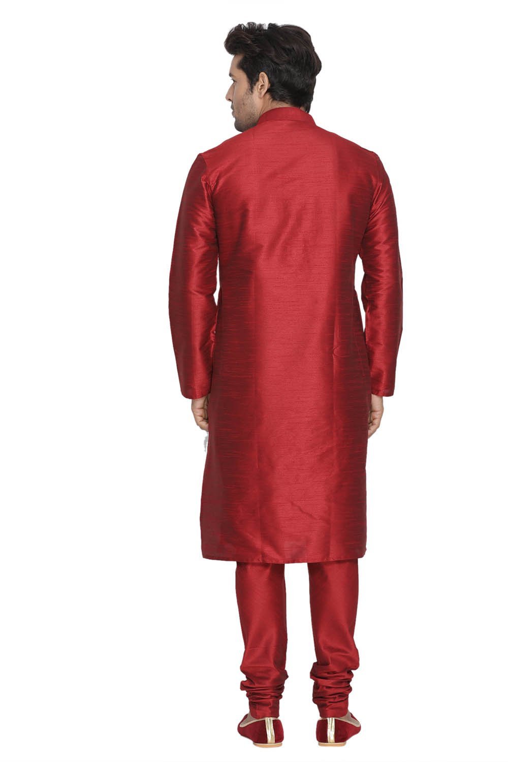 Men's Maroon Cotton Silk Blend Kurta, Pyjama &amp; Dupatta Set