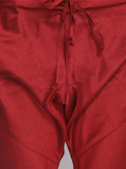 Men's Maroon Cotton Silk Blend Kurta, Pyjama &amp; Dupatta Set