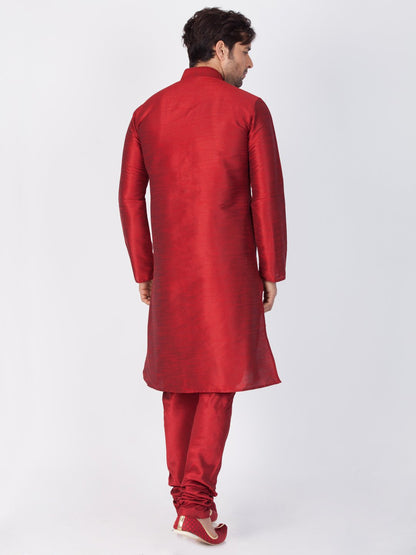 Men's Maroon Cotton Silk Blend Kurta, Pyjama &amp; Dupatta Set