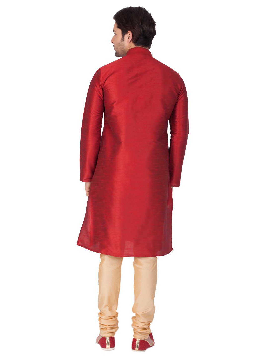 Men's Maroon Cotton Silk Blend Kurta and Pyjama Set