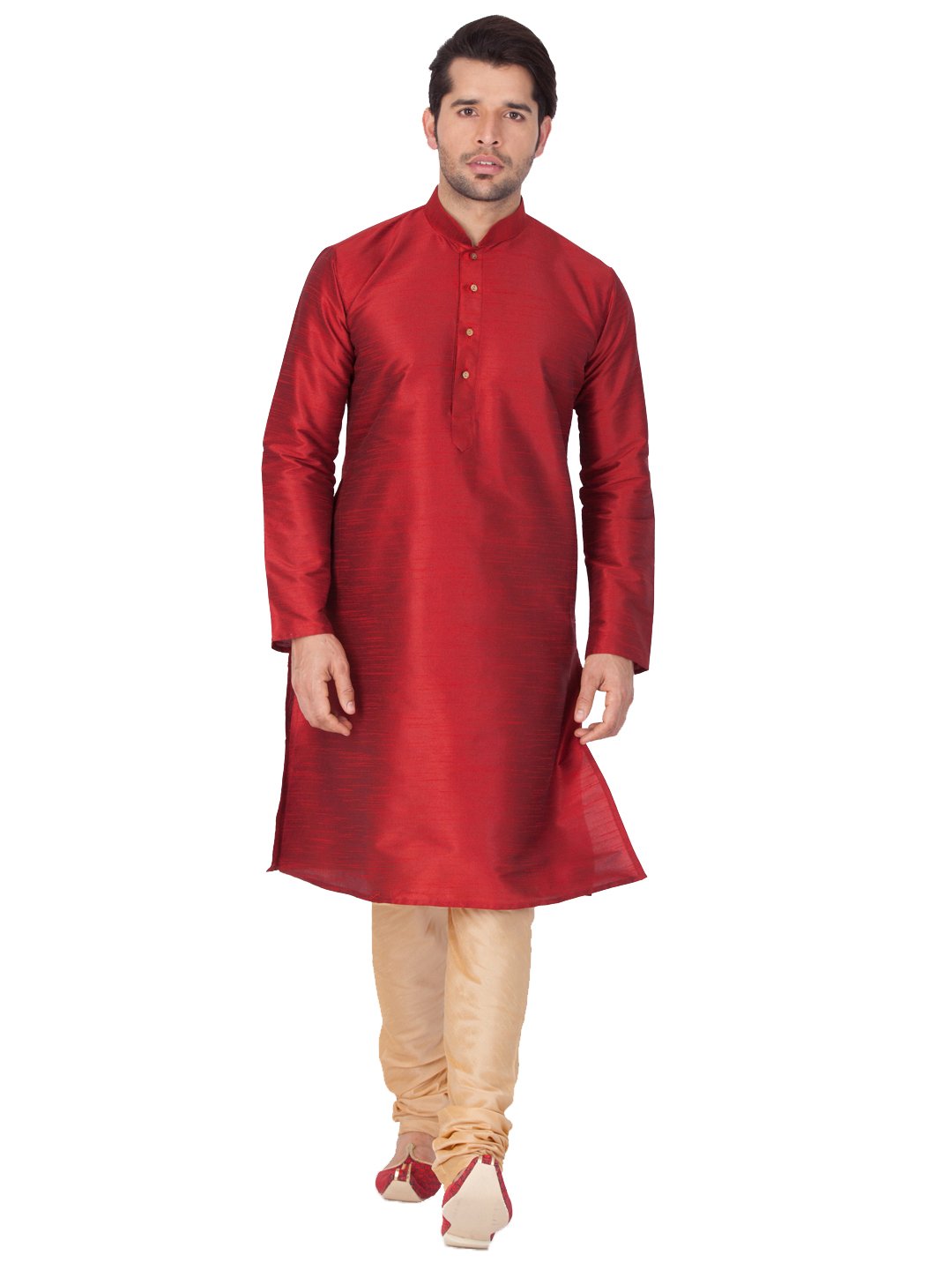 Men's Maroon Cotton Silk Blend Kurta and Pyjama Set