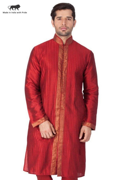 Men's Maroon Cotton Silk Blend Kurta
