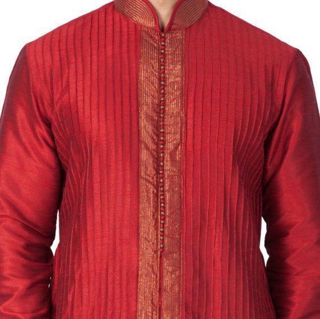 Men's Maroon Cotton Silk Blend Kurta