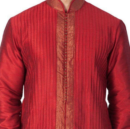 Men's Maroon Cotton Silk Blend Kurta