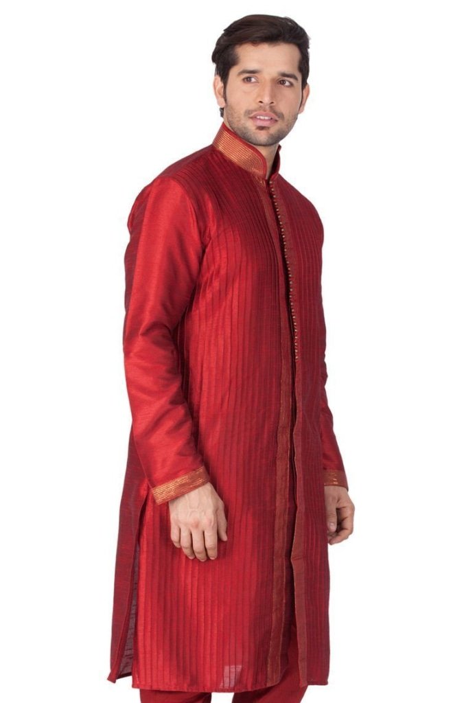 Men's Maroon Cotton Silk Blend Kurta