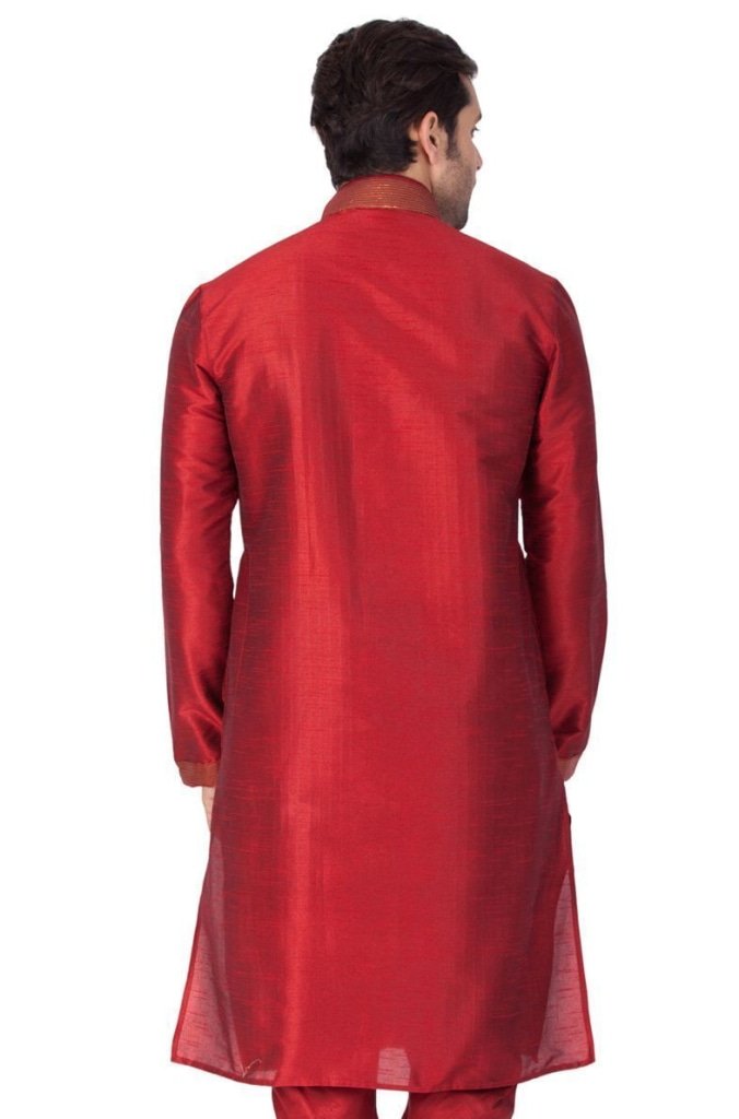 Men's Maroon Cotton Silk Blend Kurta