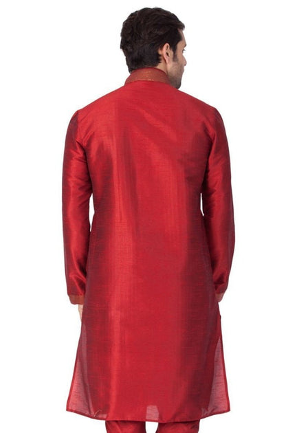 Men's Maroon Cotton Silk Blend Kurta