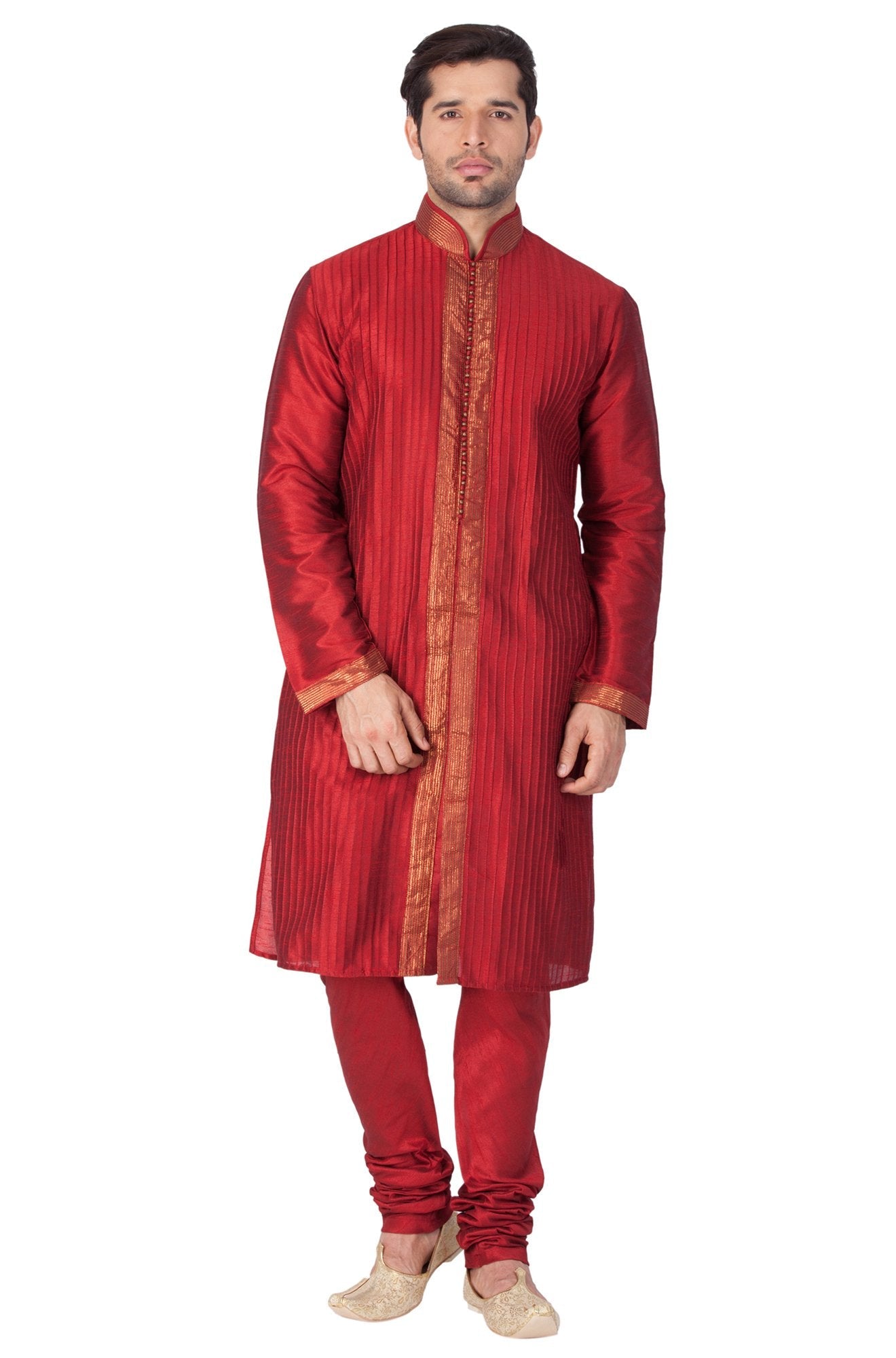 Men's Maroon Cotton Silk Blend Kurta