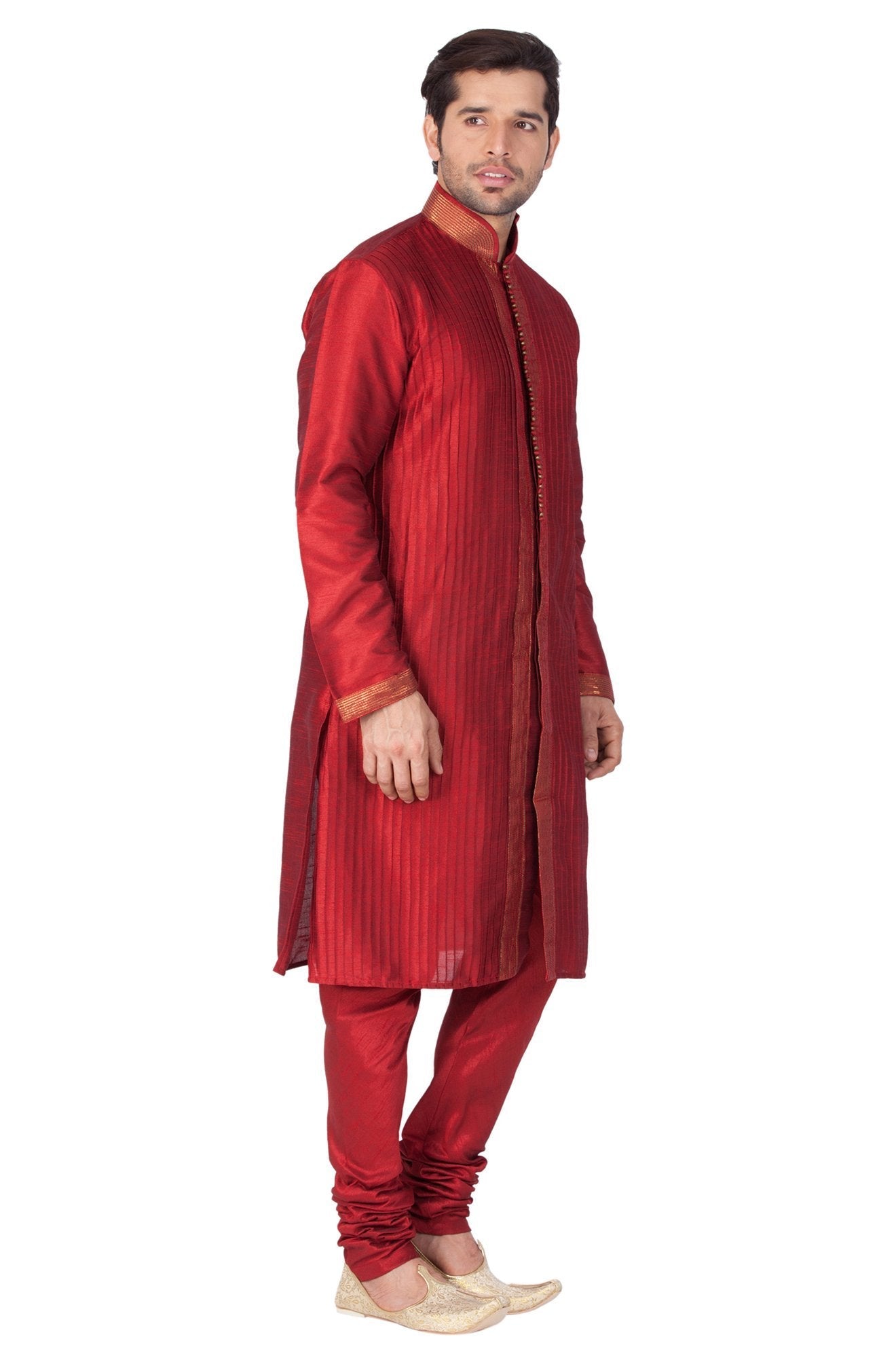 Men's Maroon Cotton Silk Blend Kurta and Pyjama Set