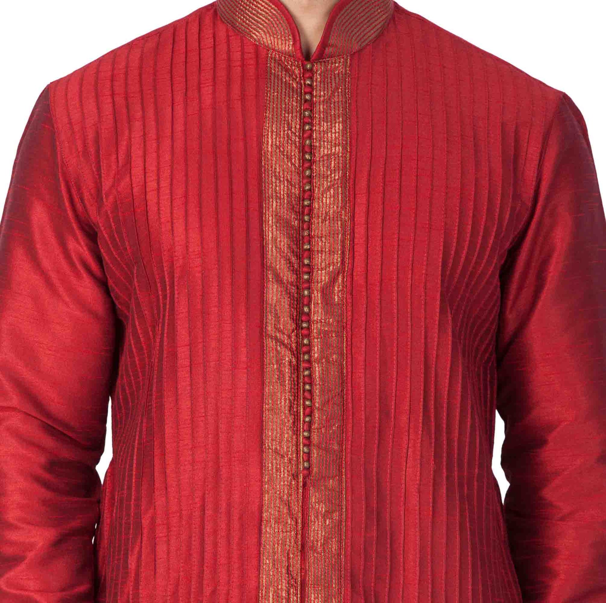 Men's Maroon Cotton Silk Blend Kurta and Pyjama Set