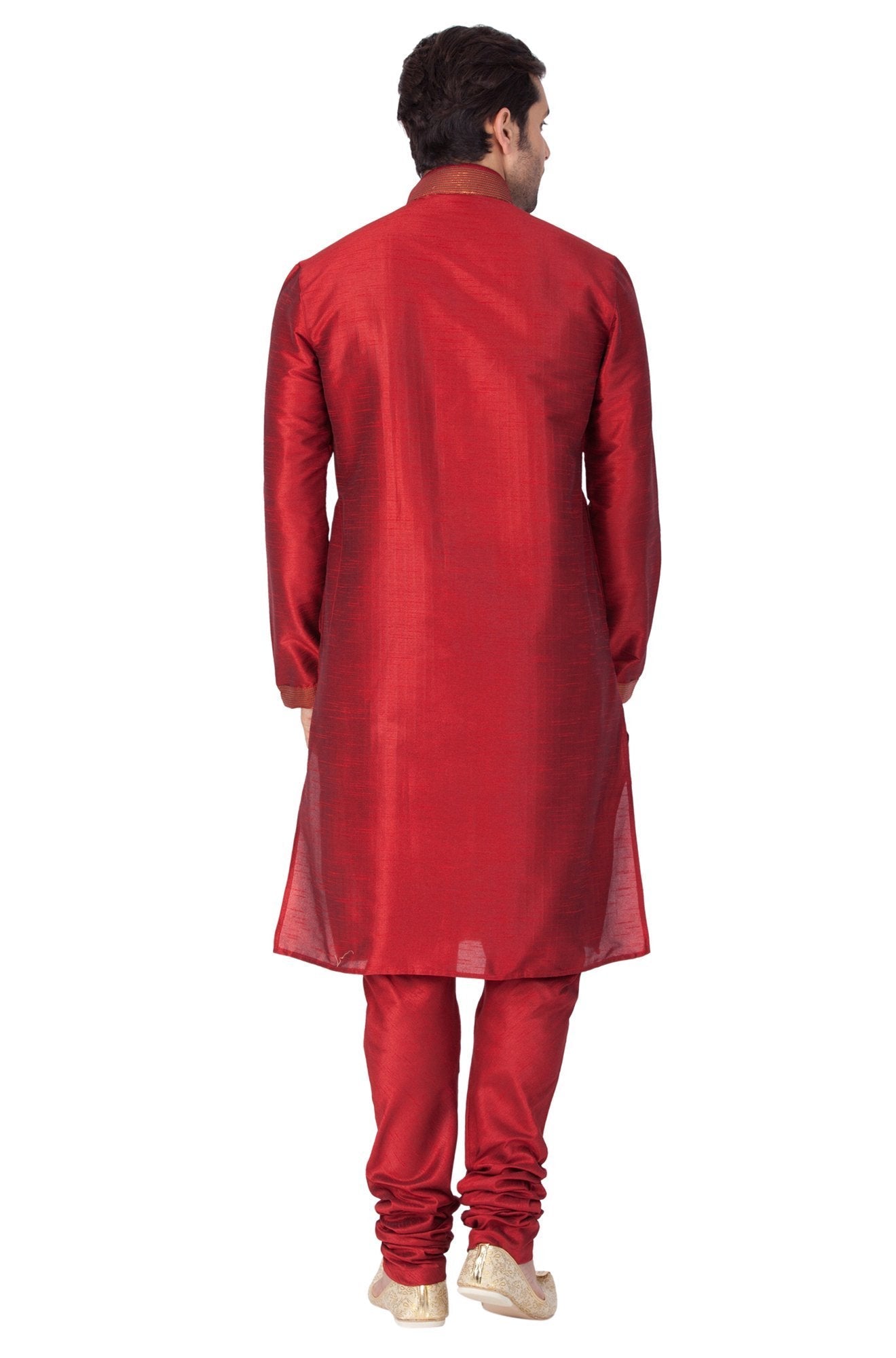 Men's Maroon Cotton Silk Blend Kurta and Pyjama Set