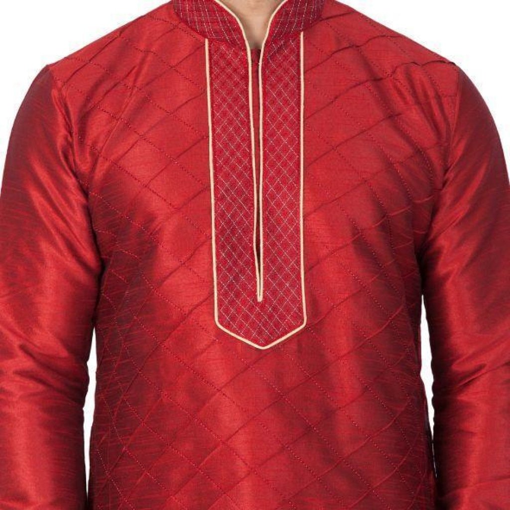Men's Maroon Cotton Silk Blend Kurta