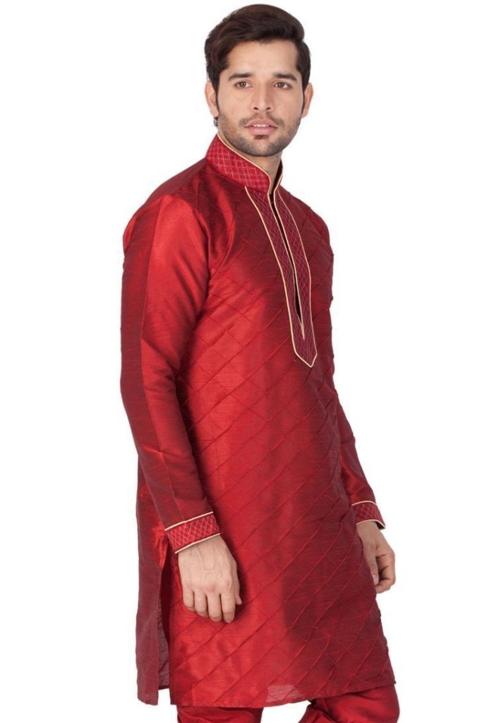 Men's Maroon Cotton Silk Blend Kurta