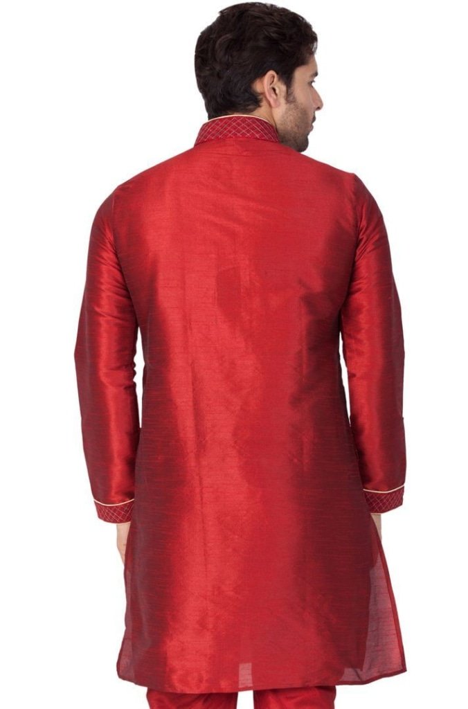 Men's Maroon Cotton Silk Blend Kurta