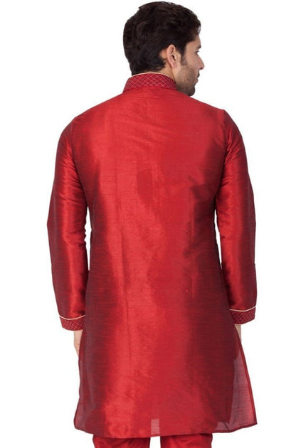 Men's Maroon Cotton Silk Blend Kurta
