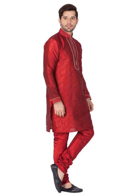 Men's Maroon Cotton Silk Blend Kurta and Pyjama Set