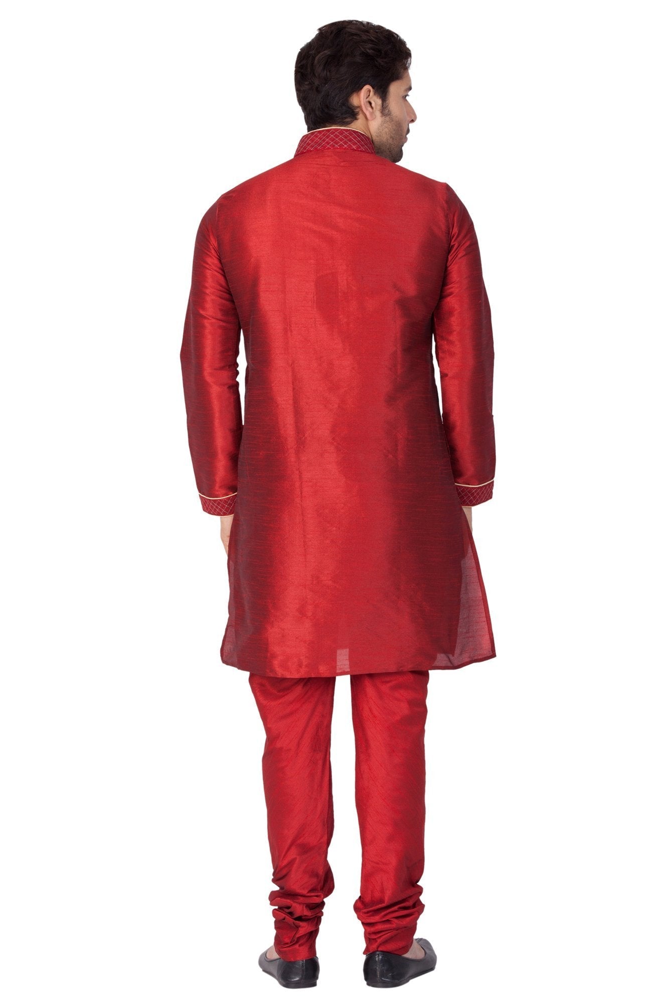 Men's Maroon Cotton Silk Blend Kurta and Pyjama Set