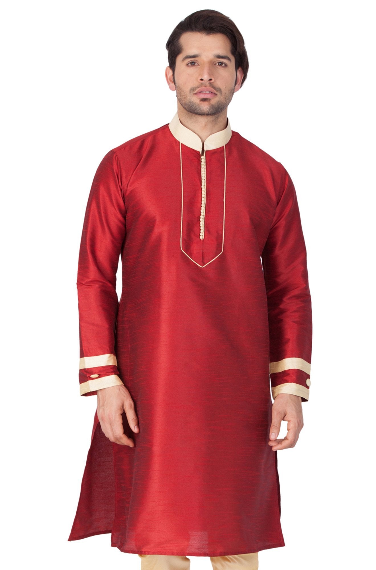 Men's Maroon Cotton Silk Blend Kurta
