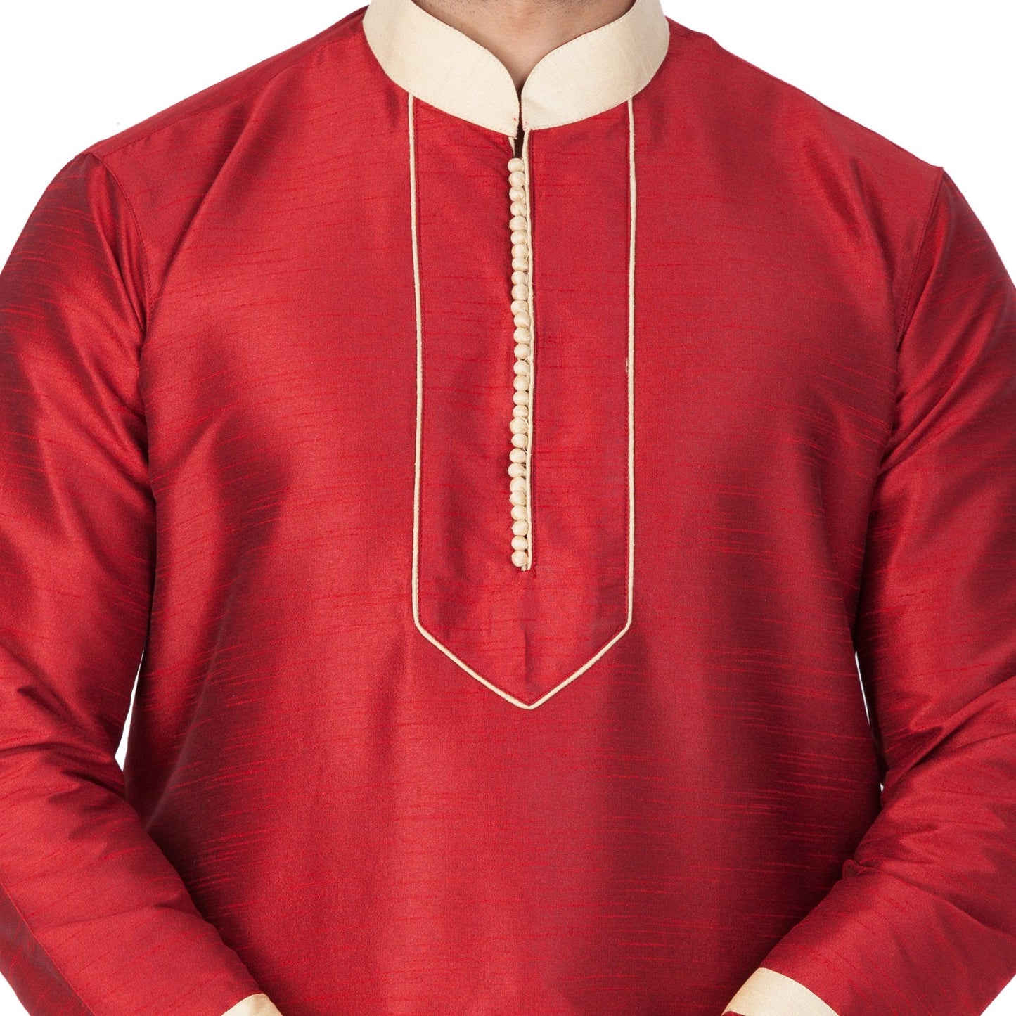 Men's Maroon Cotton Silk Blend Kurta