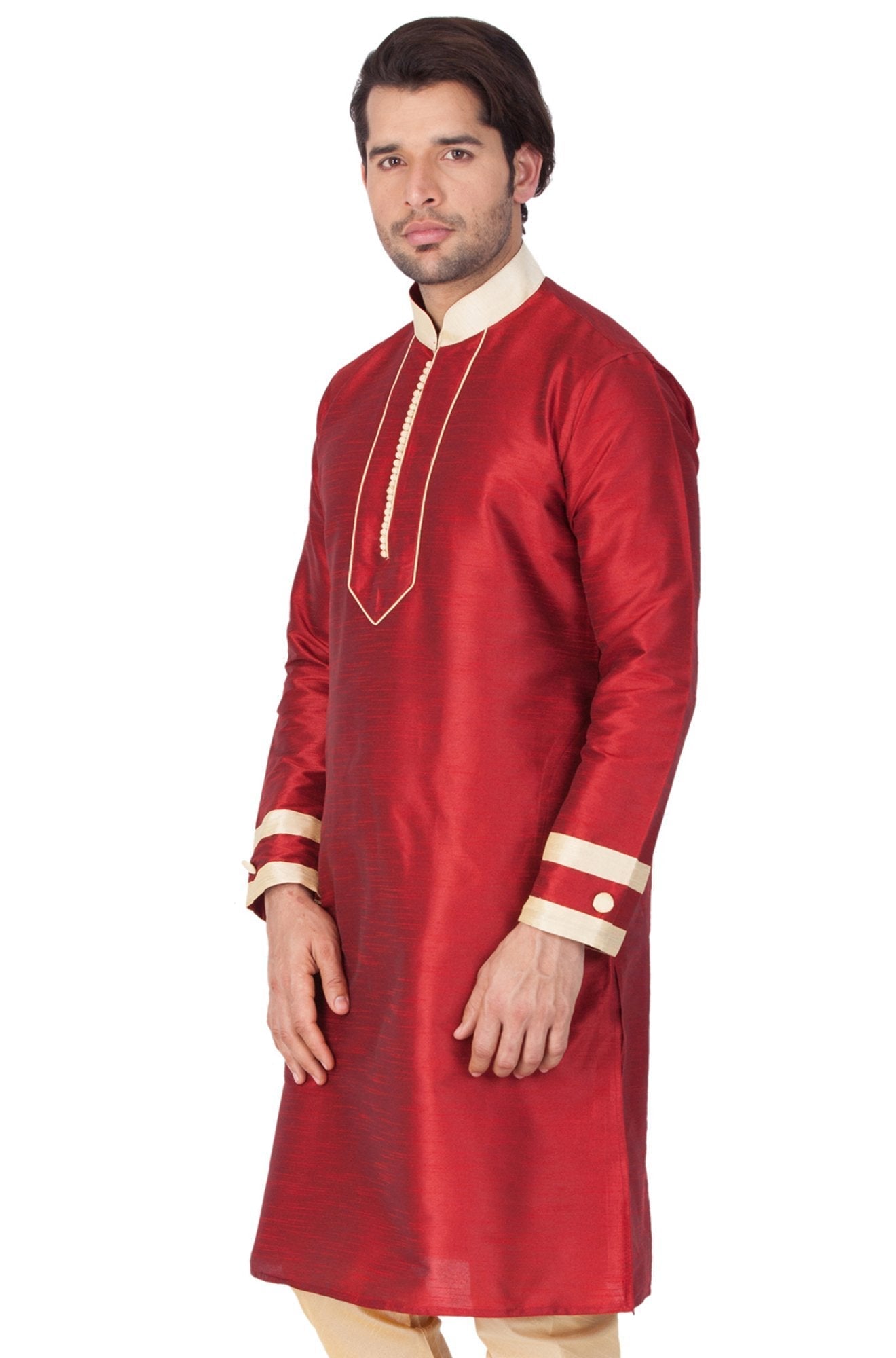 Men's Maroon Cotton Silk Blend Kurta