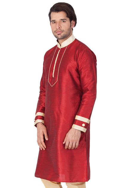 Men's Maroon Cotton Silk Blend Kurta