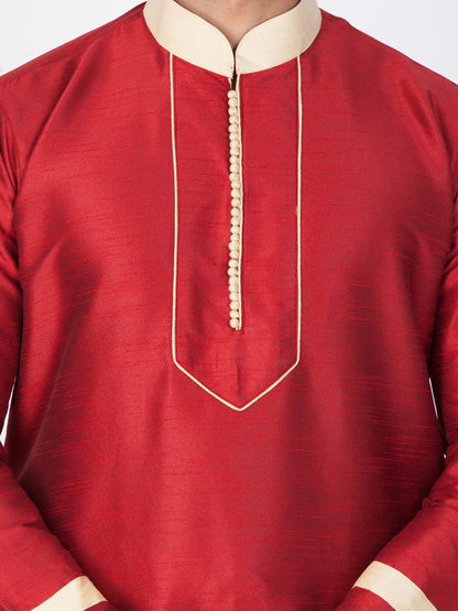 Men's Maroon Cotton Silk Blend Kurta and Pyjama Set