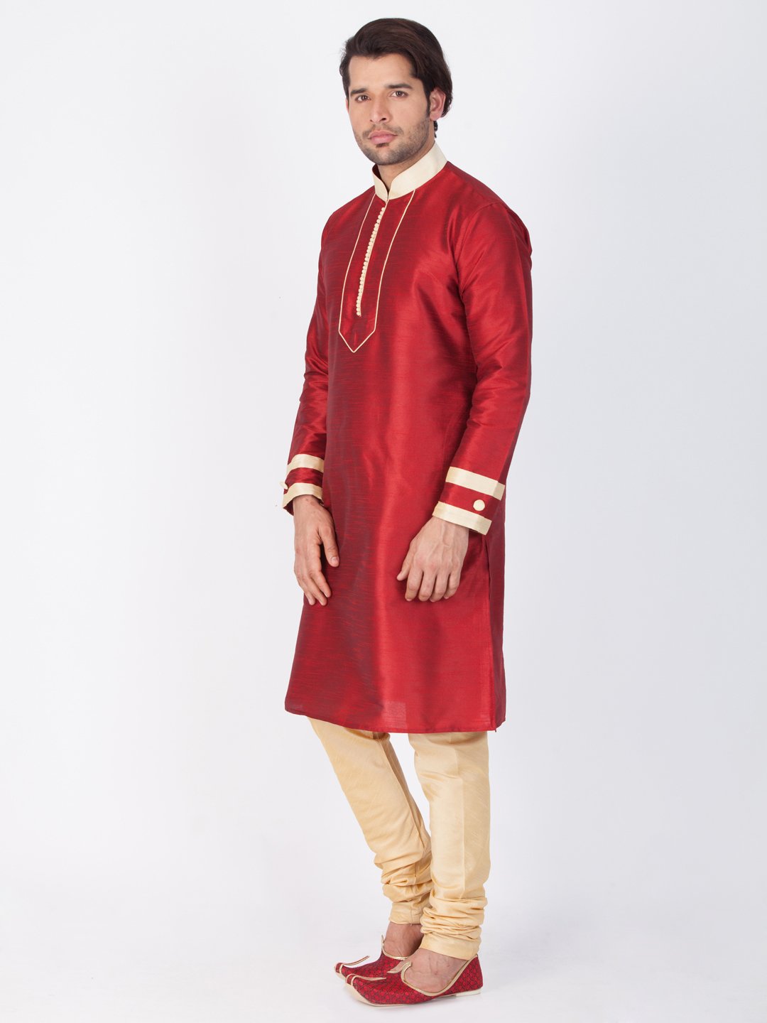 Men's Maroon Cotton Silk Blend Kurta and Pyjama Set