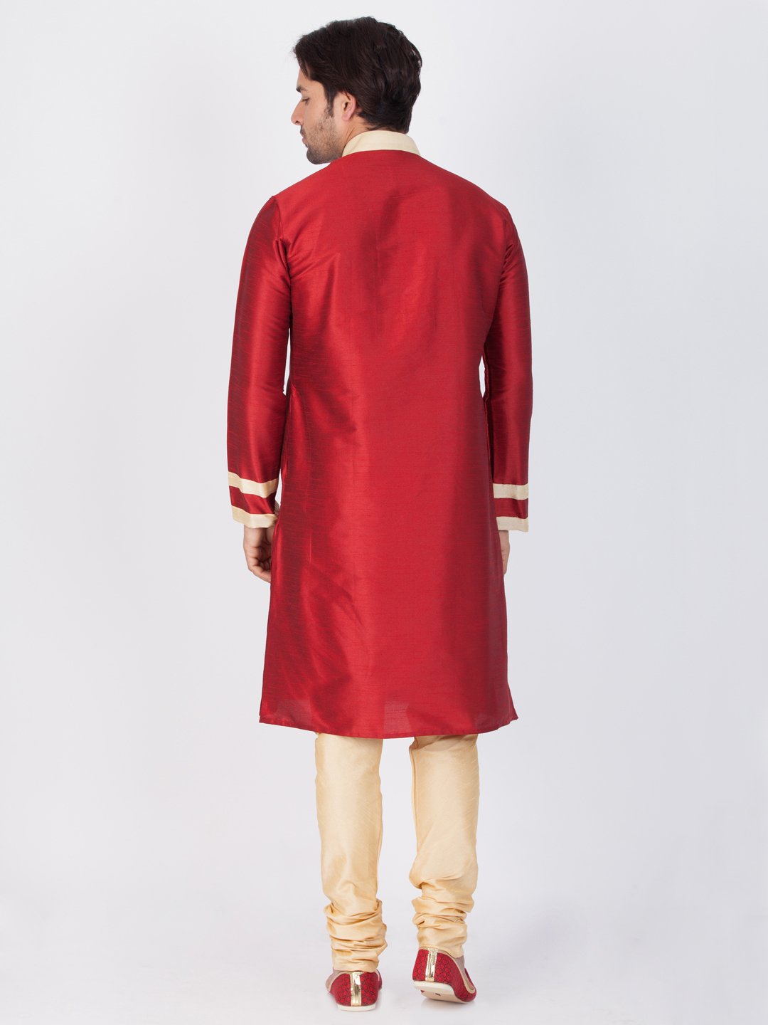 Men's Maroon Cotton Silk Blend Kurta and Pyjama Set