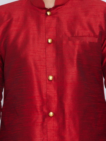 Men's Maroon Cotton Silk Blend Sherwani Set
