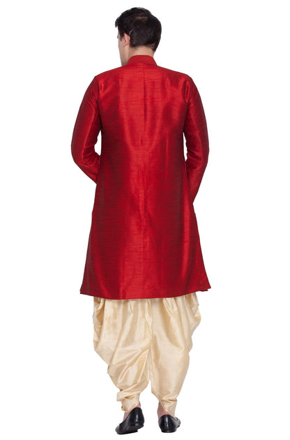 Men's Maroon Cotton Silk Blend Sherwani Set