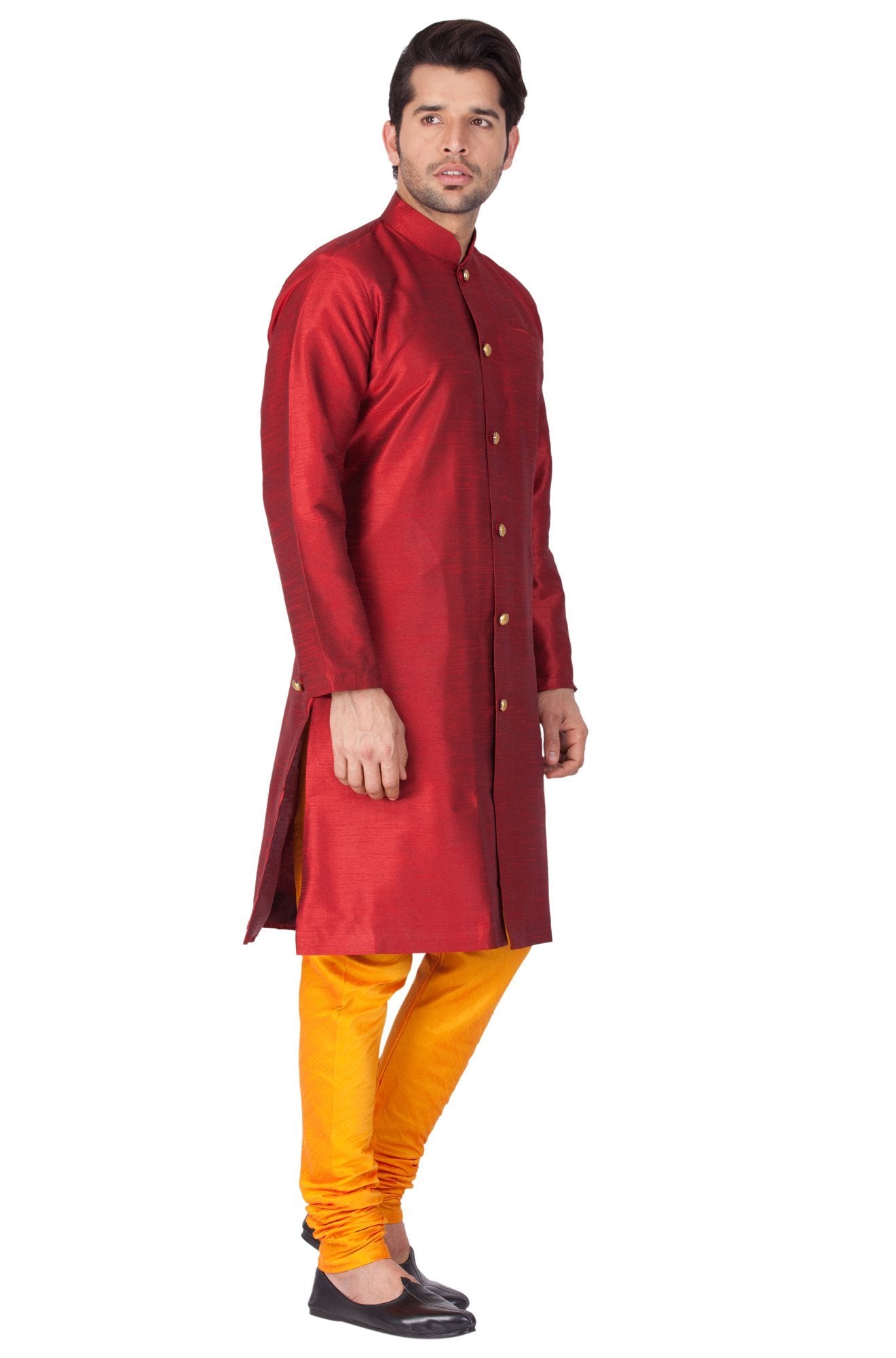 Men's Maroon Cotton Silk Blend Sherwani Set