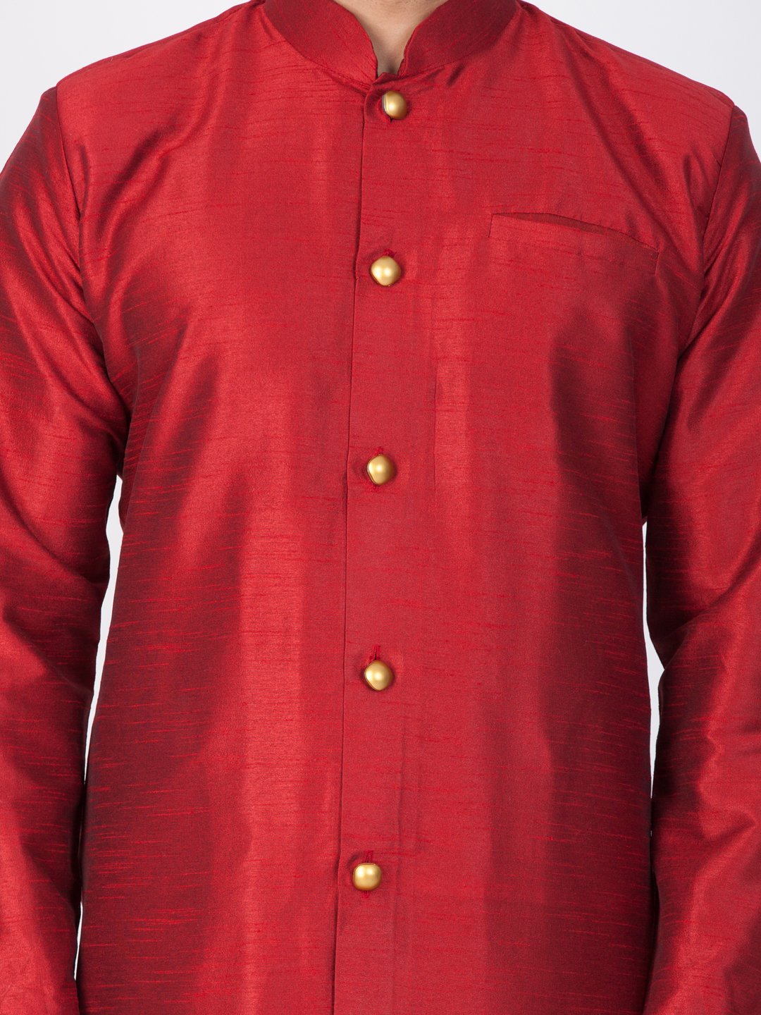 Men's Maroon Cotton Silk Blend Sherwani Set