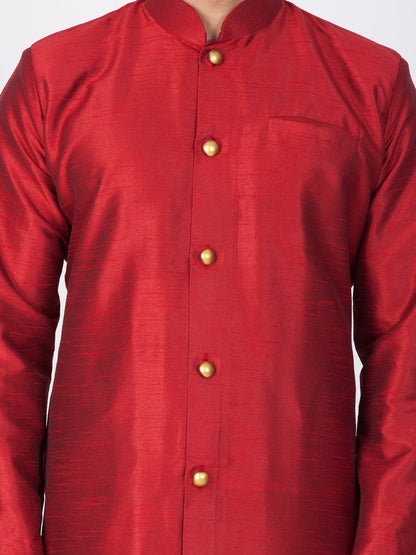 Men's Maroon Cotton Silk Blend Sherwani Set