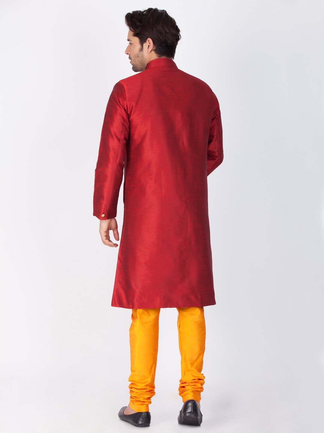 Men's Maroon Cotton Silk Blend Sherwani Set