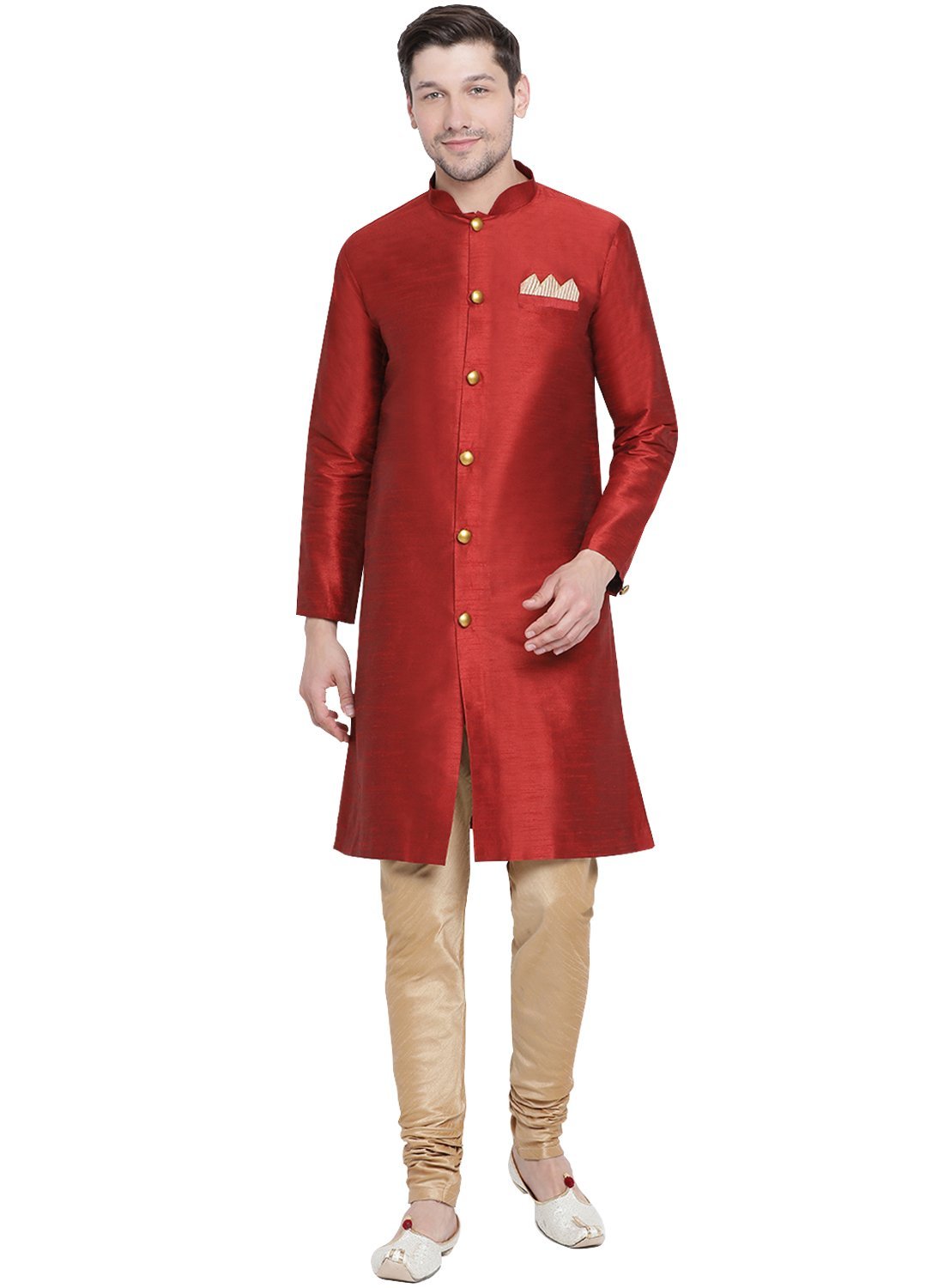 Men's Maroon Cotton Silk Blend Kurta and Pyjama Set
