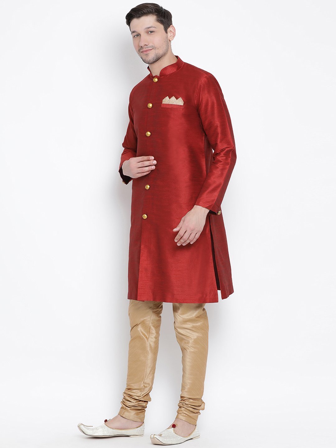 Men's Maroon Cotton Silk Blend Kurta and Pyjama Set