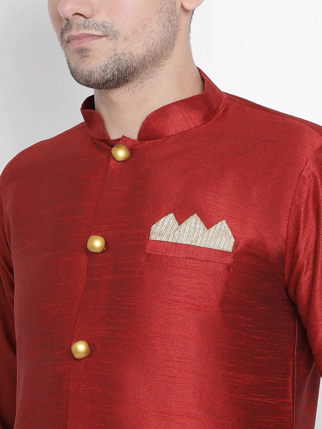Men's Maroon Cotton Silk Blend Kurta and Pyjama Set