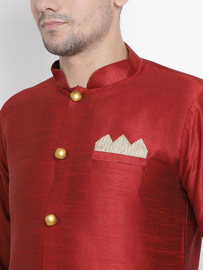 Men's Maroon Cotton Silk Blend Kurta and Pyjama Set