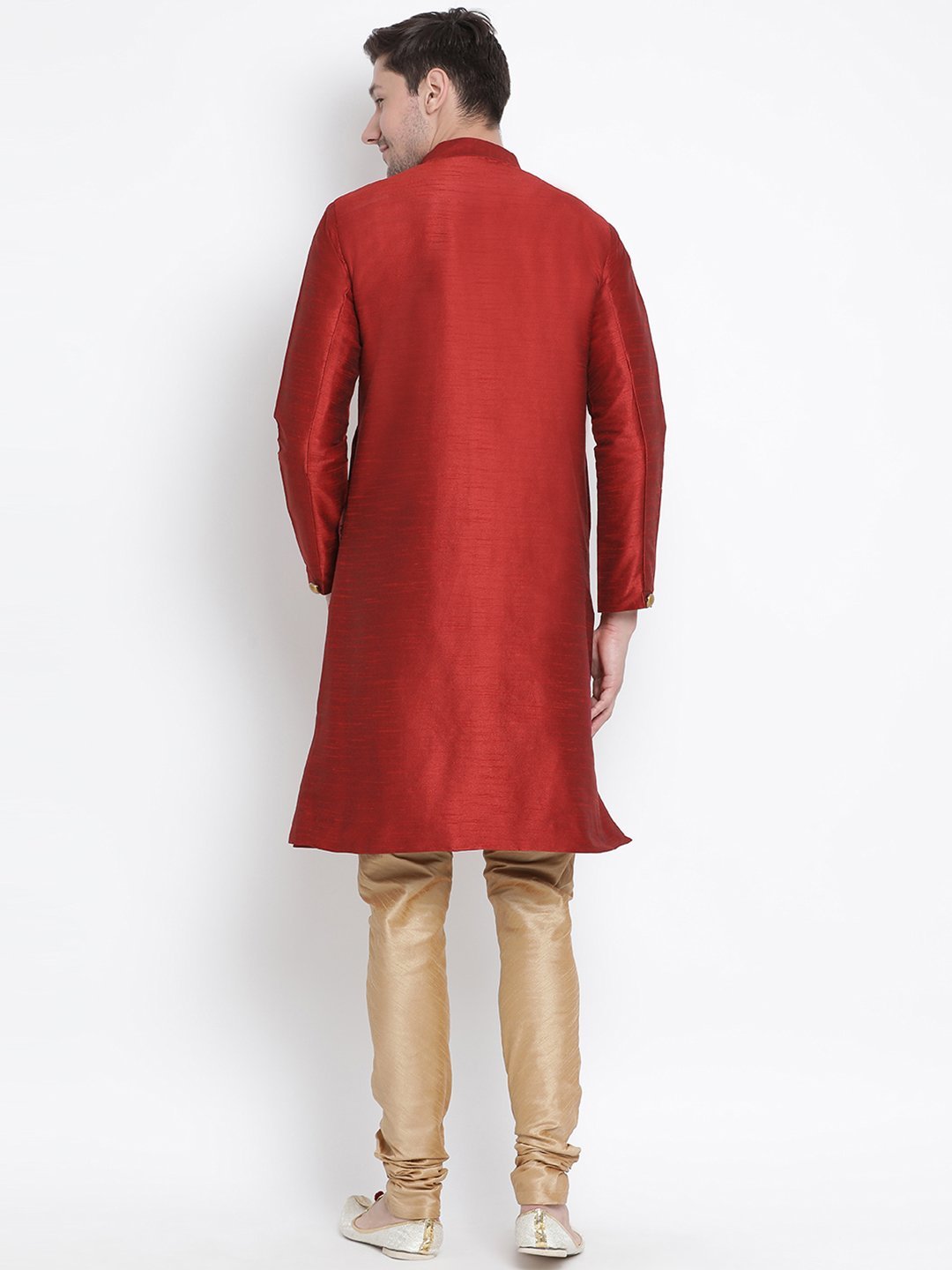 Men's Maroon Cotton Silk Blend Kurta and Pyjama Set