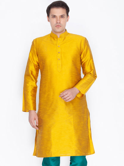 Men's Gold Cotton Silk Blend Kurta