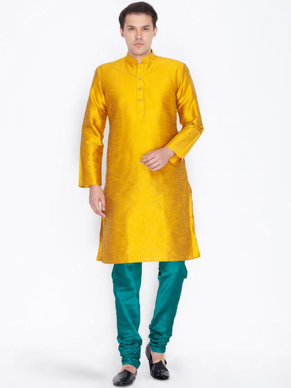 Men's Gold Cotton Silk Blend Kurta