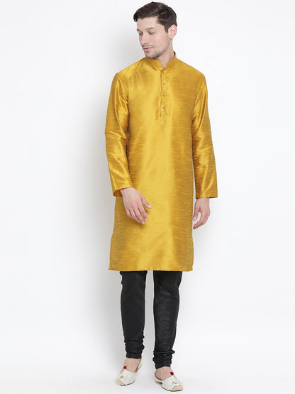 Men's Yellow Cotton Silk Blend Kurta and Pyjama Set