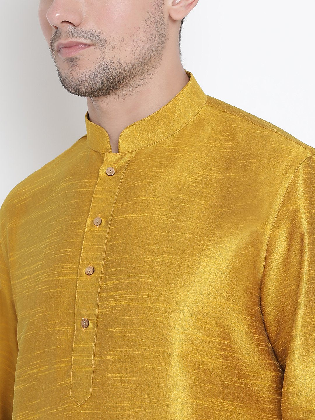 Men's Yellow Cotton Silk Blend Kurta and Pyjama Set