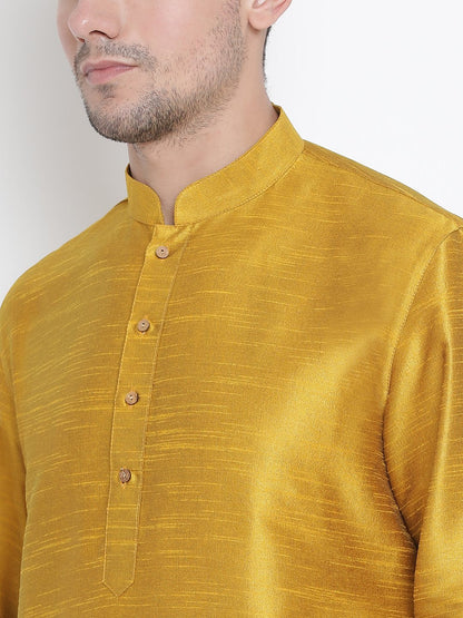 Men's Yellow Cotton Silk Blend Kurta and Pyjama Set