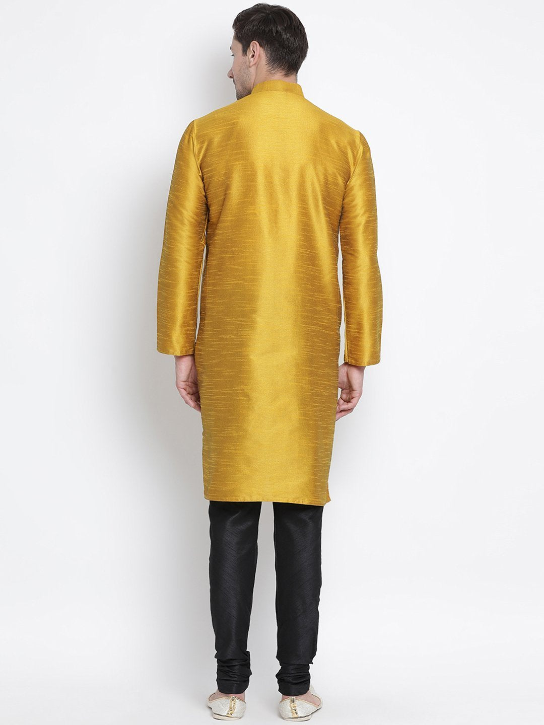 Men's Yellow Cotton Silk Blend Kurta and Pyjama Set
