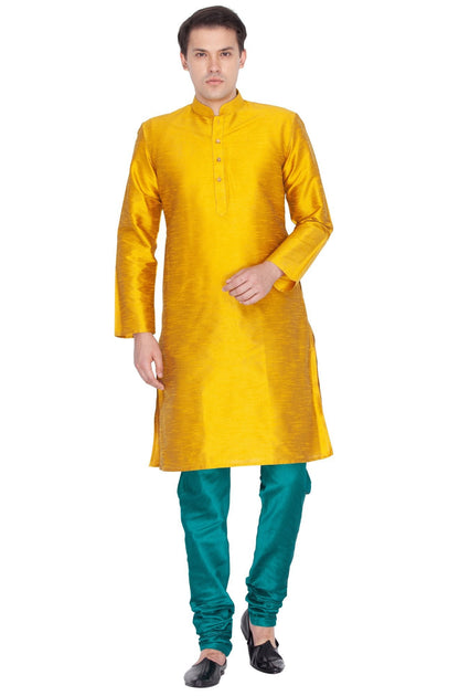 Men's Gold Cotton Silk Blend Kurta and Pyjama Set